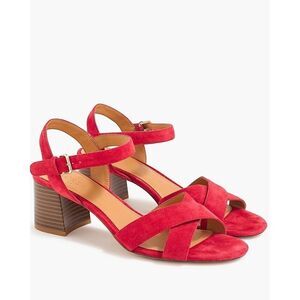 J.Crew Suede low block-heel sandals size 10 Red Slingback